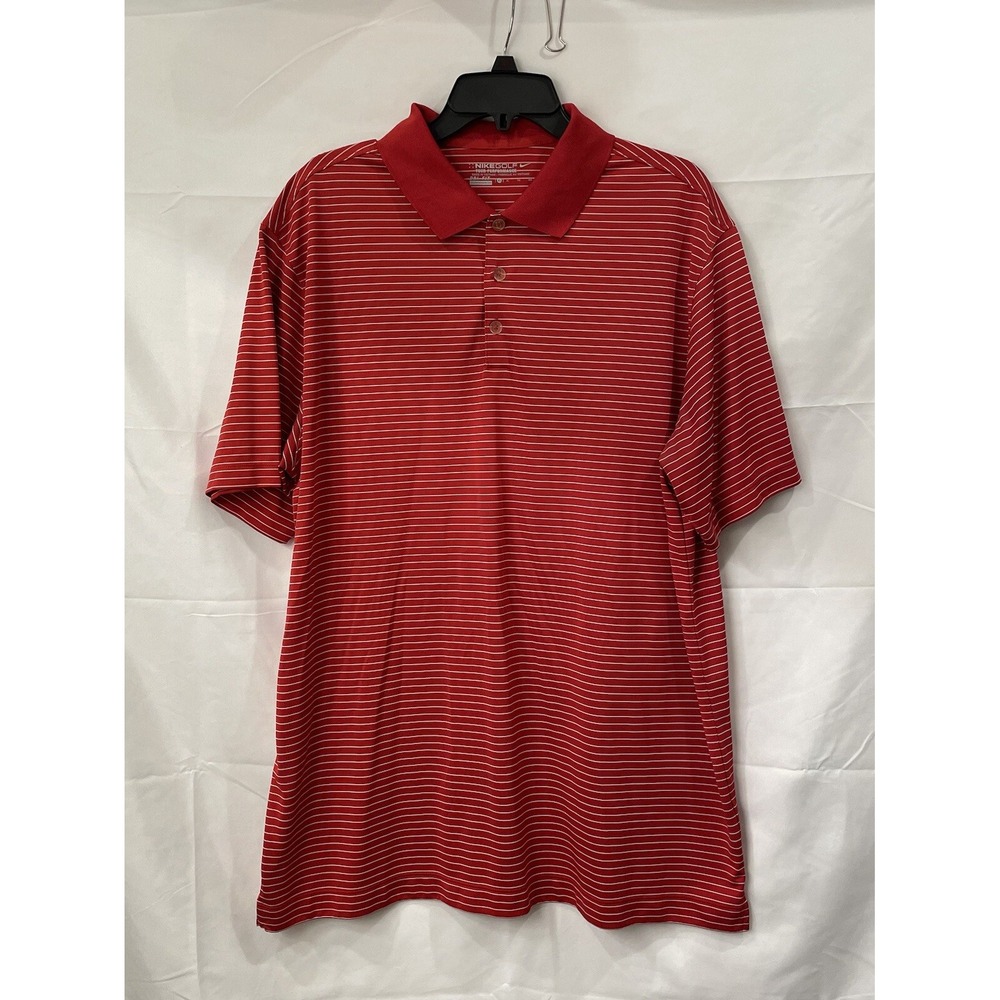 Nike Golf Men's Polo Shirt Size‎ XL Dri Fit Red Striped Short Sleeve Shirt